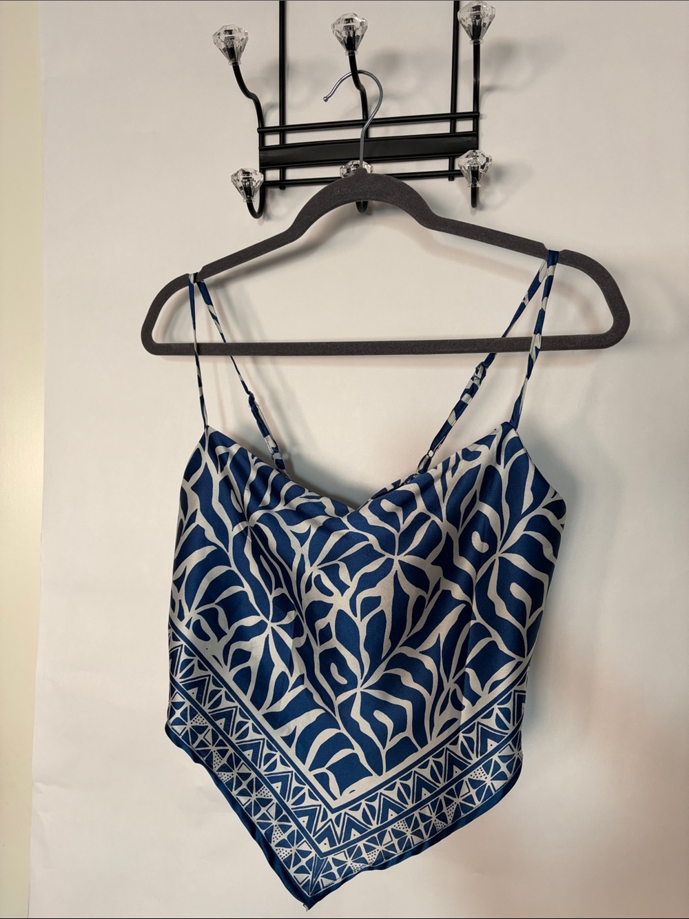 Japna Navy and White Printed Satin Handkerchief Cami - Size Small